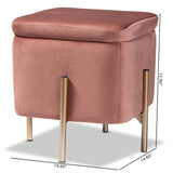 Aleron Contemporary Glam and Luxe Pink Velvet Fabric Upholstered and Gold Finished Metal Storage Ottoman