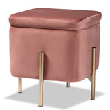 Aleron Contemporary Glam and Luxe Velvet Fabric Upholstered and Gold Finished Metal Storage Ottoman