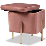 Aleron Contemporary Glam and Luxe Pink Velvet Fabric Upholstered and Gold Finished Metal Storage Ottoman