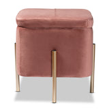 Aleron Contemporary Glam and Luxe Pink Velvet Fabric Upholstered and Gold Finished Metal Storage Ottoman