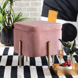 Aleron Contemporary Glam and Luxe Pink Velvet Fabric Upholstered and Gold Finished Metal Storage Ottoman