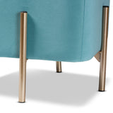 Aleron Contemporary Glam and Luxe Sky Blue Velvet Fabric Upholstered and Gold Finished Metal Storage Ottoman