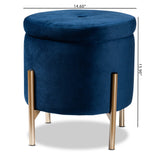 Malina Contemporary Glam and Luxe Navy Blue Velvet Fabric Upholstered and Gold Finished Metal Storage Ottoman