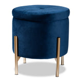 Malina Contemporary Glam and Luxe Navy Blue Velvet Fabric Upholstered and Gold Finished Metal Storage Ottoman