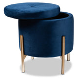 Malina Contemporary Glam and Luxe Navy Blue Velvet Fabric Upholstered and Gold Finished Metal Storage Ottoman