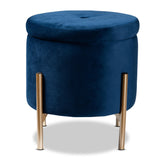 Malina Contemporary Glam and Luxe Navy Blue Velvet Fabric Upholstered and Gold Finished Metal Storage Ottoman