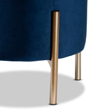 Malina Contemporary Glam and Luxe Navy Blue Velvet Fabric Upholstered and Gold Finished Metal Storage Ottoman