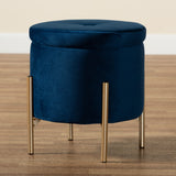 Malina Contemporary Glam and Luxe Navy Blue Velvet Fabric Upholstered and Gold Finished Metal Storage Ottoman