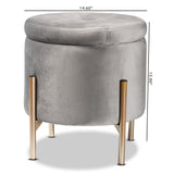 Malina Contemporary Glam and Luxe Grey Velvet Fabric Upholstered and Gold Finished Metal Storage Ottoman