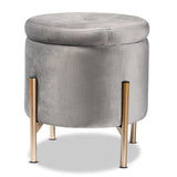 Malina Contemporary Glam and Luxe Grey Velvet Fabric Upholstered and Gold Finished Metal Storage Ottoman