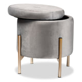 Malina Contemporary Glam and Luxe Grey Velvet Fabric Upholstered and Gold Finished Metal Storage Ottoman