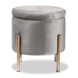 Malina Contemporary Glam and Luxe Grey Velvet Fabric Upholstered and Gold Finished Metal Storage Ottoman