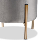 Malina Contemporary Glam and Luxe Grey Velvet Fabric Upholstered and Gold Finished Metal Storage Ottoman