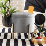 Malina Contemporary Glam and Luxe Grey Velvet Fabric Upholstered and Gold Finished Metal Storage Ottoman