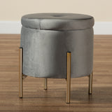 Malina Contemporary Glam and Luxe Grey Velvet Fabric Upholstered and Gold Finished Metal Storage Ottoman