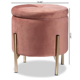 Malina Contemporary Glam and Luxe Pink Velvet Fabric Upholstered and Gold Finished Metal Storage Ottoman