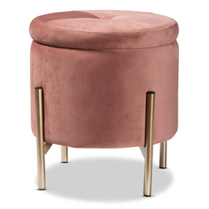 Malina Contemporary Glam and Luxe Pink Velvet Fabric Upholstered and Gold Finished Metal Storage Ottoman