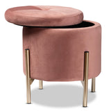 Malina Contemporary Glam and Luxe Pink Velvet Fabric Upholstered and Gold Finished Metal Storage Ottoman