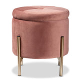 Malina Contemporary Glam and Luxe Pink Velvet Fabric Upholstered and Gold Finished Metal Storage Ottoman