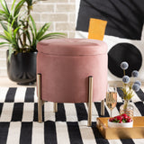 Malina Contemporary Glam and Luxe Pink Velvet Fabric Upholstered and Gold Finished Metal Storage Ottoman