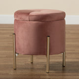 Malina Contemporary Glam and Luxe Pink Velvet Fabric Upholstered and Gold Finished Metal Storage Ottoman