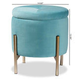 Malina Contemporary Glam and Luxe Sky Blue Velvet Fabric Upholstered and Gold Finished Metal Storage Ottoman