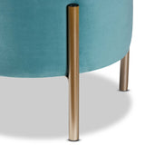 Malina Contemporary Glam and Luxe Sky Blue Velvet Fabric Upholstered and Gold Finished Metal Storage Ottoman