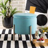 Malina Contemporary Glam and Luxe Sky Blue Velvet Fabric Upholstered and Gold Finished Metal Storage Ottoman