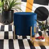 Thurman Contemporary Glam and Luxe Navy Blue Velvet Fabric Upholstered and Gold Finished Metal Ottoman
