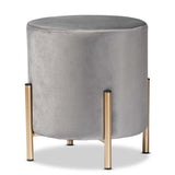 Thurman Contemporary Glam and Luxe Grey Velvet Fabric Upholstered and Gold Finished Metal Ottoman