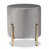 Thurman Contemporary Glam and Luxe Grey Velvet Fabric Upholstered and Gold Finished Metal Ottoman