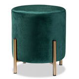 Thurman Contemporary Glam and Luxe Green Velvet Fabric Upholstered and Gold Finished Metal Ottoman