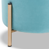 Thurman Contemporary Glam and Luxe Sky Blue Velvet Fabric Upholstered and Gold Finished Metal Ottoman