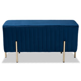 Helaine Contemporary Glam and Luxe Navy Blue Fabric Upholstered and Gold Metal Bench Ottoman