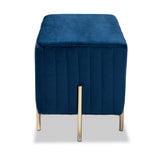 Helaine Contemporary Glam and Luxe Navy Blue Fabric Upholstered and Gold Metal Bench Ottoman