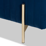 Helaine Contemporary Glam and Luxe Navy Blue Fabric Upholstered and Gold Metal Bench Ottoman