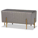 Helaine Contemporary Glam and Luxe Grey Fabric Upholstered and Gold Metal Bench Ottoman