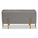 Helaine Contemporary Glam and Luxe Grey Fabric Upholstered and Gold Metal Bench Ottoman