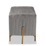 Helaine Contemporary Glam and Luxe Grey Fabric Upholstered and Gold Metal Bench Ottoman