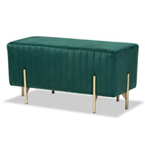 Helaine Contemporary Glam and Luxe Green Fabric Upholstered and Gold Metal Bench Ottoman