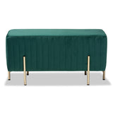 Helaine Contemporary Glam and Luxe Green Fabric Upholstered and Gold Metal Bench Ottoman