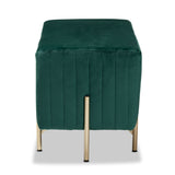 Helaine Contemporary Glam and Luxe Green Fabric Upholstered and Gold Metal Bench Ottoman