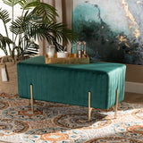 Helaine Contemporary Glam and Luxe Green Fabric Upholstered and Gold Metal Bench Ottoman