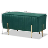 Helaine Contemporary Glam and Luxe Green Fabric Upholstered and Gold Metal Bench Ottoman