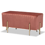 Helaine Contemporary Glam and Luxe Blush Pink Fabric Upholstered and Gold Metal Bench Ottoman