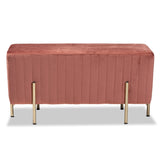 Helaine Contemporary Glam and Luxe Blush Pink Fabric Upholstered and Gold Metal Bench Ottoman