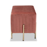 Helaine Contemporary Glam and Luxe Blush Pink Fabric Upholstered and Gold Metal Bench Ottoman