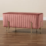 Helaine Contemporary Glam and Luxe Blush Pink Fabric Upholstered and Gold Metal Bench Ottoman