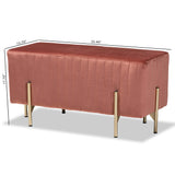 Helaine Contemporary Glam and Luxe Blush Pink Fabric Upholstered and Gold Metal Bench Ottoman