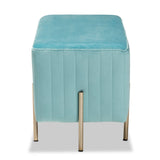 Helaine Contemporary Glam and Luxe Sky Blue Fabric Upholstered and Gold Metal Bench Ottoman